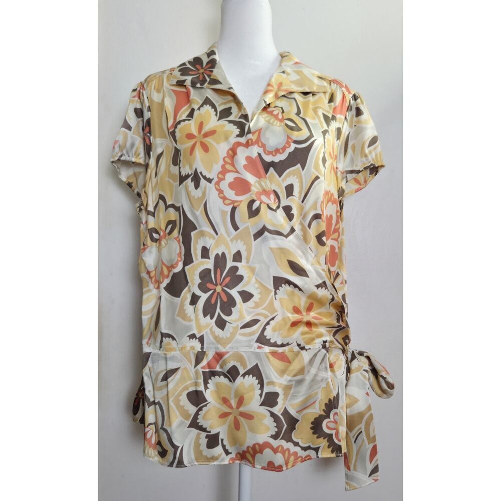 Women's Talbots Floral Silk Wrap Blouse Size 14‎ Top